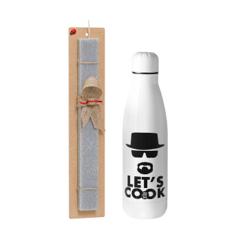 Let's cook, Easter Set, metallic stainless thermos bottle (500ml) & scented flat Easter candle (30cm) (GRAY)