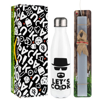 Let's cook, Easter candle, metallic white thermos bottle (500ml) & aromatic flat candle (30cm) (GRAY)