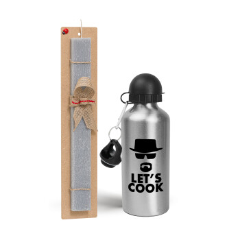 Let's cook, Easter Set, metallic silver aluminum water bottle (500ml) & aromatic flat Easter candle (30cm) (GRAY)