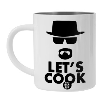 Let's cook, Λευκή Ανοξείδωτη Μεταλλική Κούπα 450ml - Διπλού Τοιχώματος 