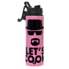 Metallic water bottle with safety lid, 850ml aluminum