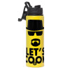 Metallic water bottle with safety lid, 850ml aluminum