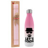 Easter Set, Metallic pink/white (Stainless steel) thermos, double-walled, 500ml & aromatic flat Easter candle (30cm) (PINK)