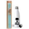 Easter Set, metallic stainless steel water bottle (750ml) & aromatic flat Easter candle (30cm) (TURQUOISE)