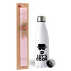 Easter Set, metallic stainless steel water bottle (750ml) & scented flat Easter candle (30cm) (PINK)