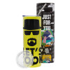Neon Yellow Travel Tumbler θερμό, μεταλλικό καλαμάκι(Ανωξείδωτο 304 Food grade, BPA free, 600ml)