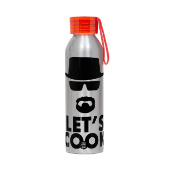 Let's cook, Aluminum Sports Bottle 650ml – Silver with Red Cap and Silicone Strap