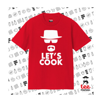Let's cook, Κλασικό T-Shirt, διπλής ραφής, χωρίς πλευρικές ραφές ΚΟΚΚΙΝΟ από 100% βαμβάκι. Vegan & OEKO-TEX πιστοποιημένο.