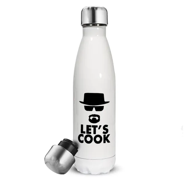 Let's cook — Μεταλλικό παγούρι θερμός Λευκό (Stainless steel), διπλού τοιχώματος, 500ml