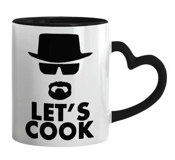 Let's cook — Κούπα καρδιά χερούλι μαύρη, κεραμική, 330ml