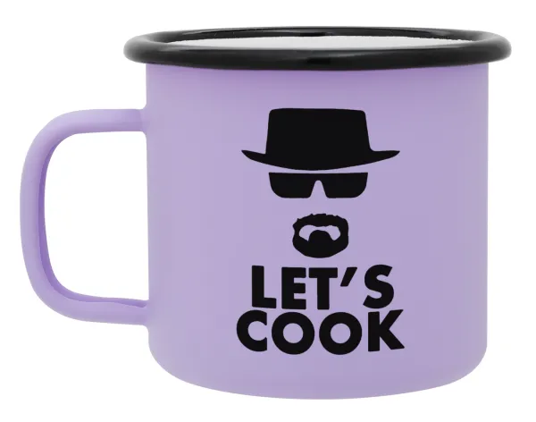 Let's cook — Metal enamel mug, matte light pastel purple, 360ml