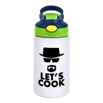 Let's cook, Children's hot water bottle, stainless steel, with safety straw, green, blue (350ml)
