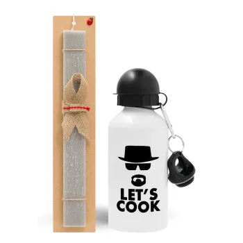Let's cook, Πασχαλινή Λαμπάδα με παγούρι μεταλλικό  αλουμινίου (500ml) & κερί αρωματικό πλακέ (30cm) (ΓΚΡΙ)