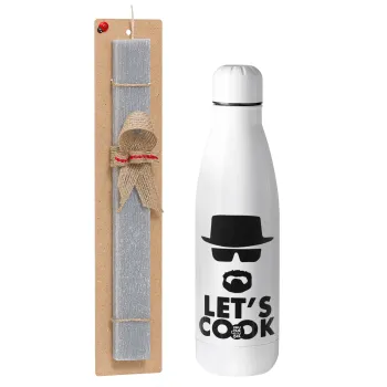 Let's cook, Easter Set, metallic stainless thermos bottle (500ml) & scented flat Easter candle (30cm) (GRAY)