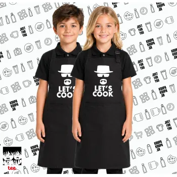 Let's cook, Μαύρη ΠΑΙΔΙΚΗ Ποδιά μακριά Σεφ ολόσωμη με τσέπες