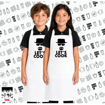 Let's cook, Λευκή ΠΑΙΔΙΚΗ Ποδιά μακριά Σεφ ολόσωμη με τσέπες