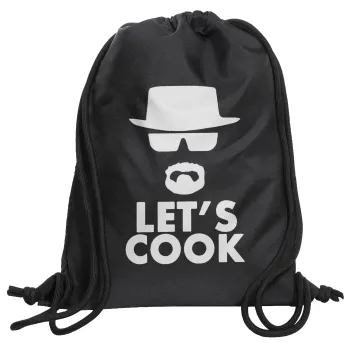 Let's cook, Τσάντα πλάτης πουγκί GYMBAG Μαύρη, με τσέπη (40x48cm) & χονδρά κορδόνια