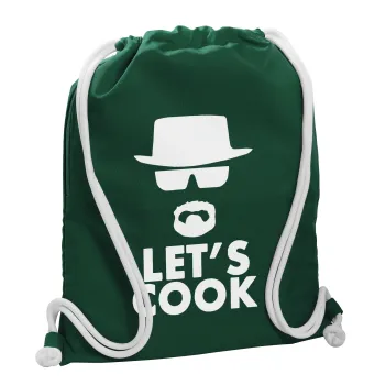 Let's cook, Τσάντα πλάτης πουγκί GYMBAG BOTTLE GREEN, με τσέπη (40x48cm) & χονδρά λευκά κορδόνια