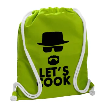 Let's cook, Backpack bag GYMBAG LIME GREEN, with pocket (40x48cm) & thick cords