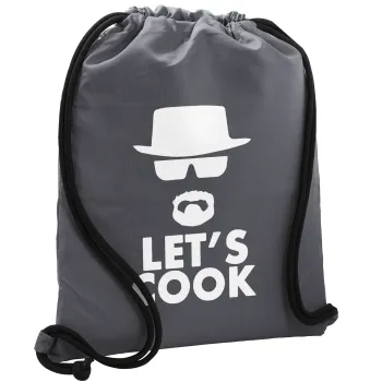 Let's cook, Τσάντα πλάτης πουγκί GYMBAG ΓΚΡΙ, με τσέπη (40x48cm) & χονδρά κορδόνια