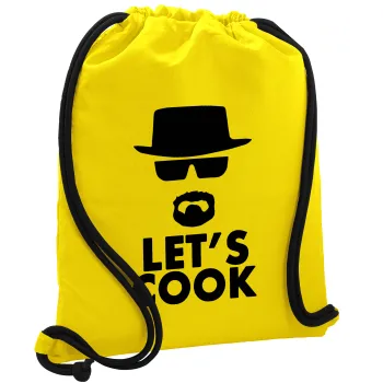 Let's cook, Τσάντα πλάτης πουγκί GYMBAG Κίτρινη, με τσέπη (40x48cm) & χονδρά κορδόνια