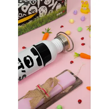 Let's cook, Πασχαλινή Λαμπάδα με παγούρι μεταλλικό (620ml, stainless steel) & κερί αρωματικό πλακέ (30cm) (ΡΟΖ)