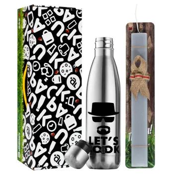 Let's cook, Easter Set, metallic stainless thermos flask (500ml) & scented flat Easter candle (30cm) (GRAY)