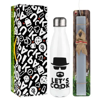 Let's cook, Πασχαλινή Λαμπάδα με μεταλλικό παγούρι θερμός λευκός (500ml) & λαμπάδα αρωματική πλακέ (30cm) (ΓΚΡΙ)