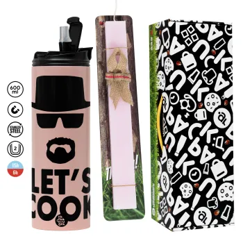 Let's cook, Πασχαλινή Λαμπάδα με  ΡΟΖ Travel Tumbler θερμό (600ml, BPA free) & κερί αρωματικό πλακέ (30cm) (ΡΟΖ)