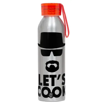 Let's cook, Αλουμινένιο Αθλητικό Μπουκάλι 650ml – Ασημί με Κόκκινο Καπάκι και Λουράκι Σιλικόνης