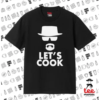 Let's cook, Κλασικό T-Shirt, διπλής ραφής, χωρίς πλευρικές ραφές ΜΑΥΡΟ από 100% βαμβάκι. Vegan & OEKO-TEX πιστοποιημένο.