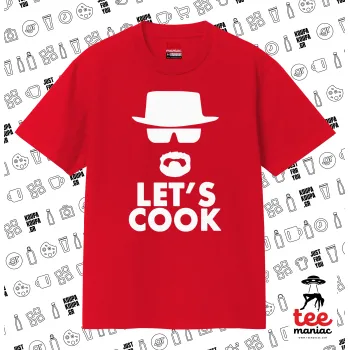 Let's cook, Κλασικό T-Shirt, διπλής ραφής, χωρίς πλευρικές ραφές ΚΟΚΚΙΝΟ από 100% βαμβάκι. Vegan & OEKO-TEX πιστοποιημένο.