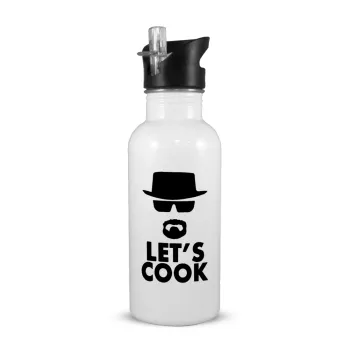 Let's cook, Παγούρι νερού Λευκό με καλαμάκι, ανοξείδωτο ατσάλι 600ml