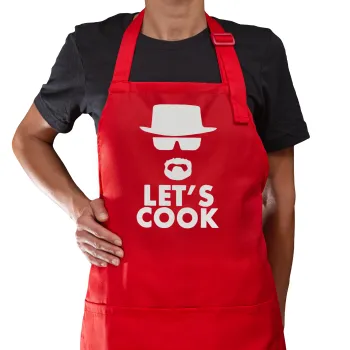 Let's cook, Ποδιά Μακριά Σεφ ολόσωμη με τσέπες Κόκκινη (ΕΝΗΛΙΚΩΝ)