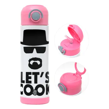 Let's cook, Children's hot water bottle, stainless steel, with safety straw, PINK (500ml)