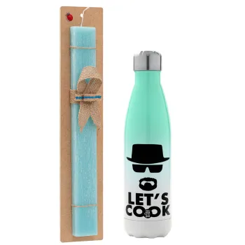 Let's cook, Easter Set, Metallic green/white thermos (Stainless steel), double-walled, 500ml & scented flat Easter candle (30cm) (TURQUOISE)
