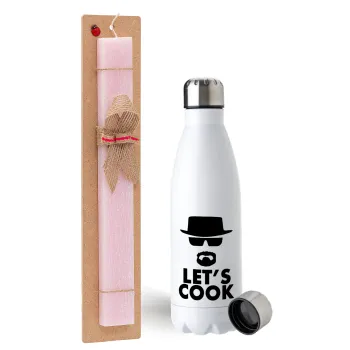 Let's cook, Πασχαλινή Λαμπάδα με μεταλλικό παγούρι ανοξείδωτο (750ml) & κερί αρωματικό πλακέ (30cm) (ΡΟΖ)