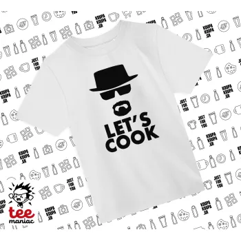 Let's cook, Άνετο παιδικό T-Shirt ΛΕΥΚΟ από 100% βαμβάκι, για κάθε μέρα. Vegan & OEKO-TEX πιστοποιημένο.