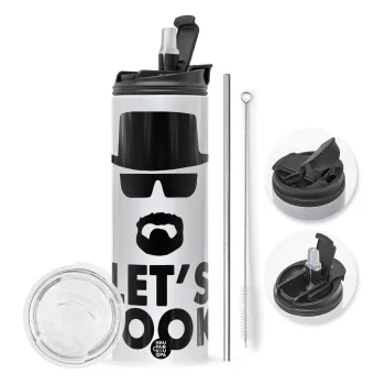 Let's cook, Travel Tumbler θερμό με διπλό καπάκι, μεταλλικό καλαμάκι και βούρτσα καθαρισμού (Ανωξείδωτο 304 Food grade, BPA free, 600ml)
