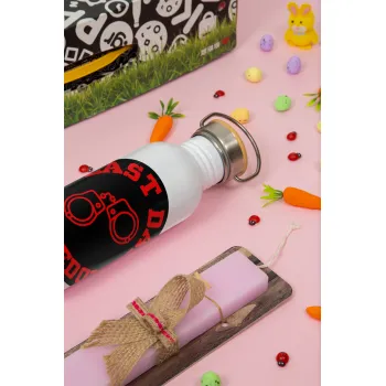 Last day in freedom, Πασχαλινή Λαμπάδα με παγούρι μεταλλικό (620ml, stainless steel) & κερί αρωματικό πλακέ (30cm) (ΡΟΖ)