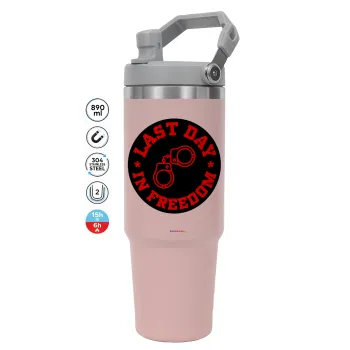Last day in freedom, Pink color, 890ml (30oz) stainless Steel Tumbler with Handle