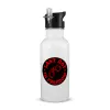 White water bottle with straw, stainless steel 600ml