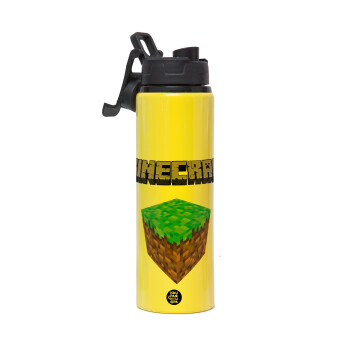 Minecraft dirt, Metallic water bottle with safety lid, 850ml aluminum