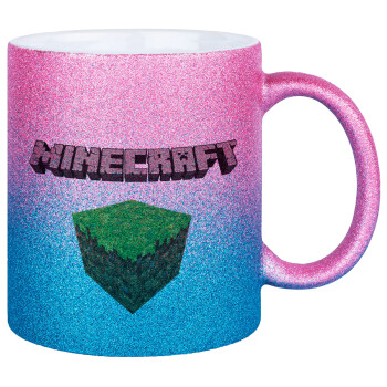Minecraft dirt, Κούπα Χρυσή/Μπλε Glitter, κεραμική, 330ml