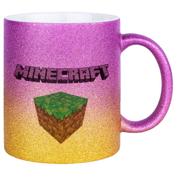 Minecraft dirt, Κούπα Χρυσή/Ροζ Glitter, κεραμική, 330ml
