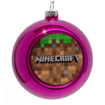 Minecraft dirt, Purple Christmas tree ornament bauble 8cm