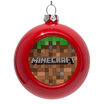 Minecraft dirt, Red Christmas tree ornament bauble 8cm