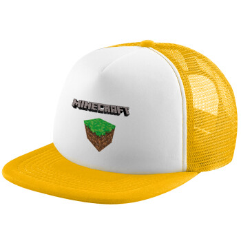Minecraft dirt, Καπέλο Soft Trucker με Δίχτυ Κίτρινο/White 