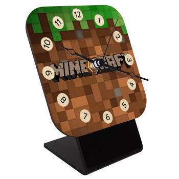 Minecraft dirt, Quartz Table clock in natural wood (10cm)