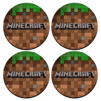 Minecraft dirt, ΣΕΤ 4 Σουβέρ ξύλινα στρογγυλά (9cm)